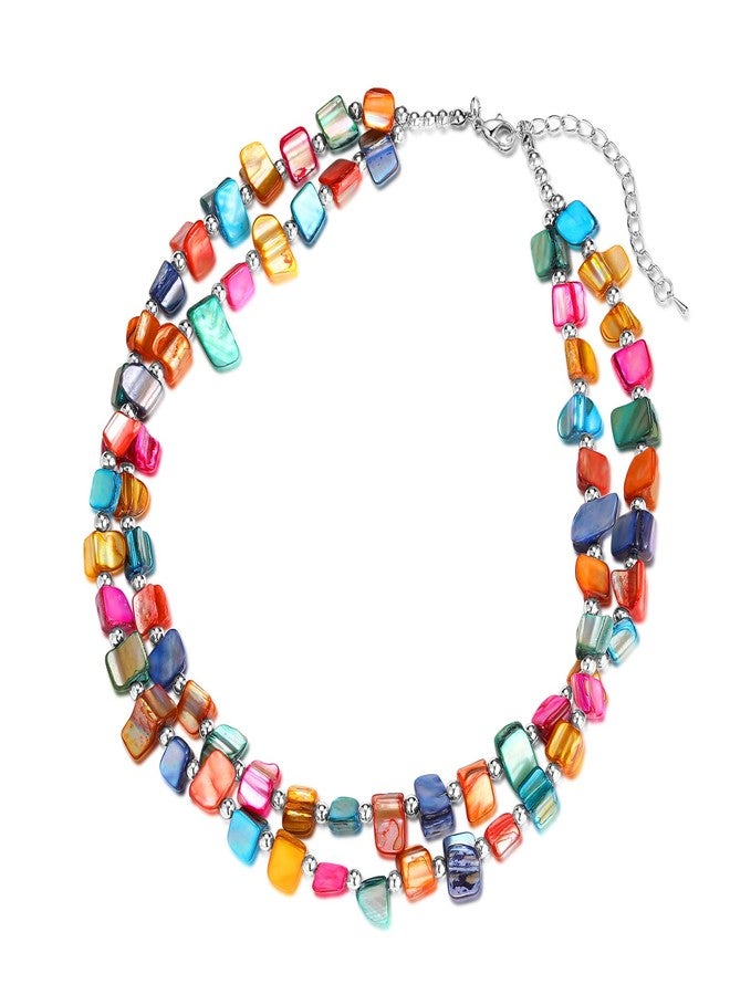 BULINLIN Boho Layered Shell Beaded Necklaces Handmade Colored Bead Choker Necklace Holiday Style Costume Jewelry for Women (Colorful) - Image 1